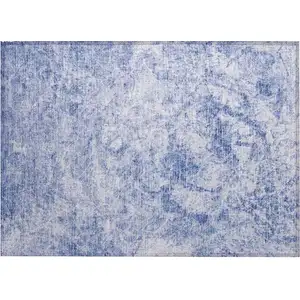 Photo of Blue Abstract Washable Non Skid Indoor Outdoor Area Rug