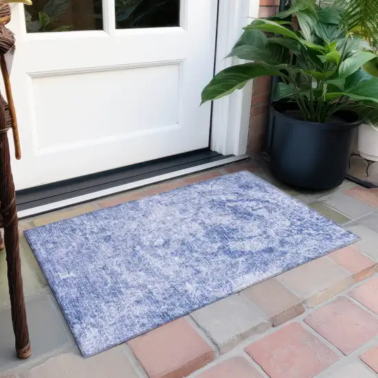 Blue Abstract Washable Non Skid Indoor Outdoor Area Rug Photo 9