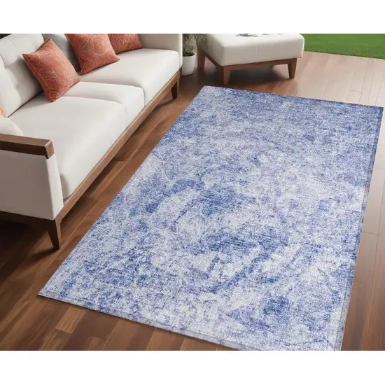 Blue Abstract Washable Non Skid Indoor Outdoor Area Rug Photo 1