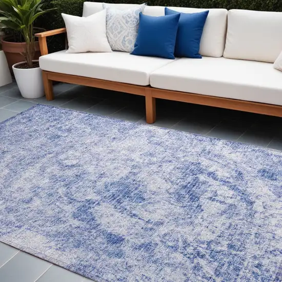 Blue Abstract Washable Non Skid Indoor Outdoor Area Rug Photo 1