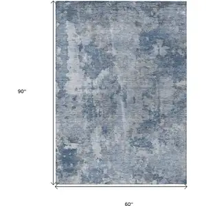 Photo of Blue Abstract Washable Non Skid Indoor Outdoor Area Rug