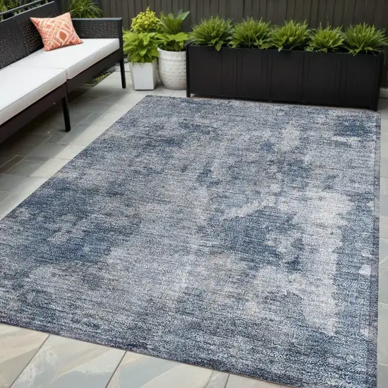 Blue Abstract Washable Non Skid Indoor Outdoor Area Rug Photo 1