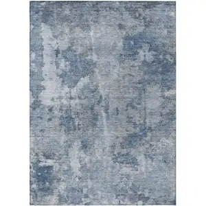 Photo of Blue Abstract Washable Non Skid Indoor Outdoor Area Rug