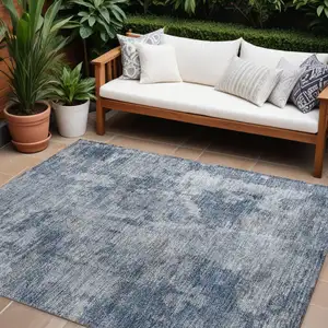 Photo of Blue Abstract Washable Non Skid Indoor Outdoor Area Rug