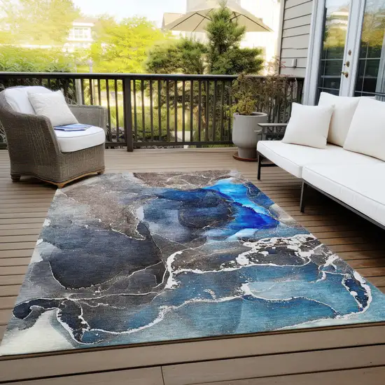 Blue Abstract Washable Non Skid Indoor Outdoor Area Rug Photo 8