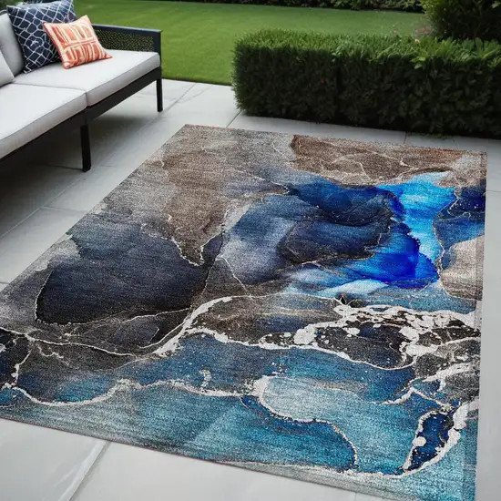 Blue Abstract Washable Non Skid Indoor Outdoor Area Rug Photo 1