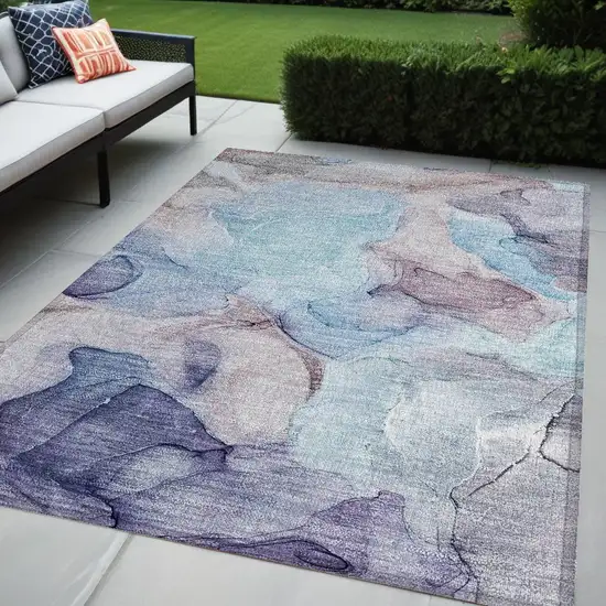 Blue Abstract Washable Non Skid Indoor Outdoor Area Rug Photo 1