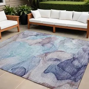 Photo of Blue Abstract Washable Non Skid Indoor Outdoor Area Rug