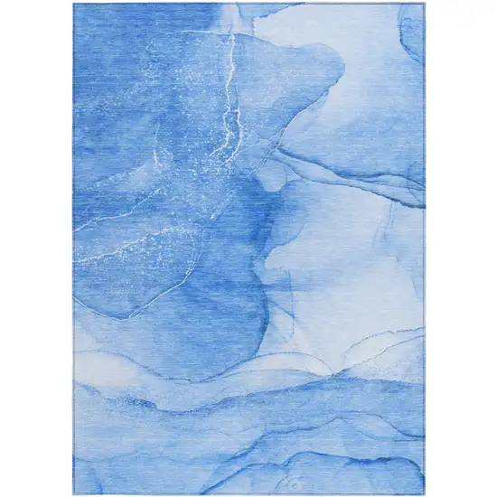 Blue Abstract Washable Non Skid Indoor Outdoor Area Rug Photo 5