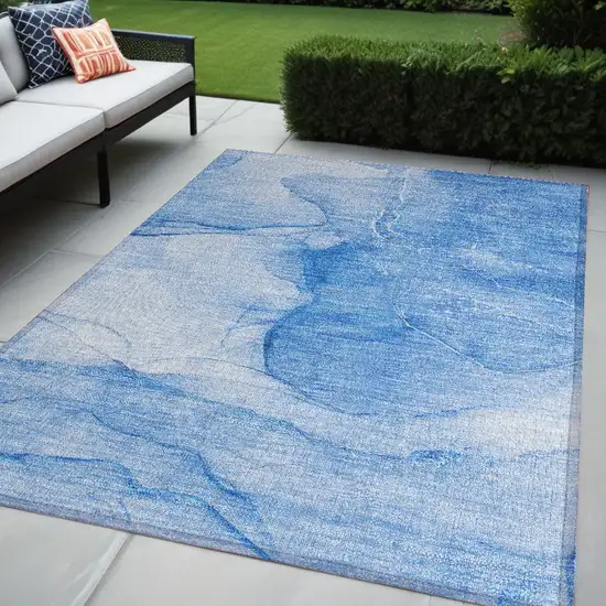 Blue Abstract Washable Non Skid Indoor Outdoor Area Rug Photo 1