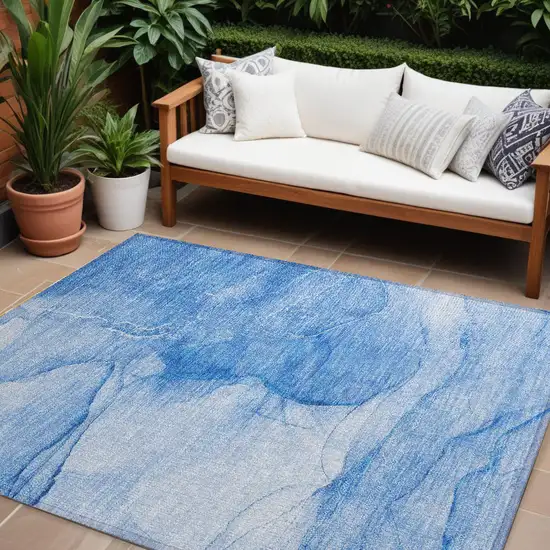 Blue Abstract Washable Non Skid Indoor Outdoor Area Rug Photo 1