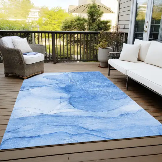 Blue Abstract Washable Non Skid Indoor Outdoor Area Rug Photo 8