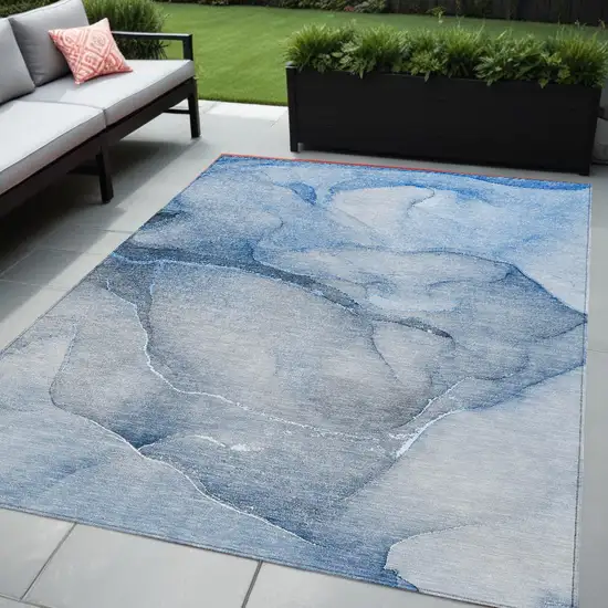 Blue Abstract Washable Non Skid Indoor Outdoor Area Rug Photo 1