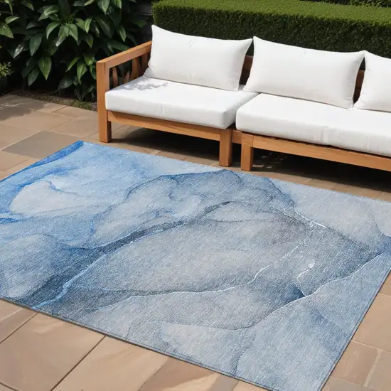 Blue Abstract Washable Non Skid Indoor Outdoor Area Rug Photo 1