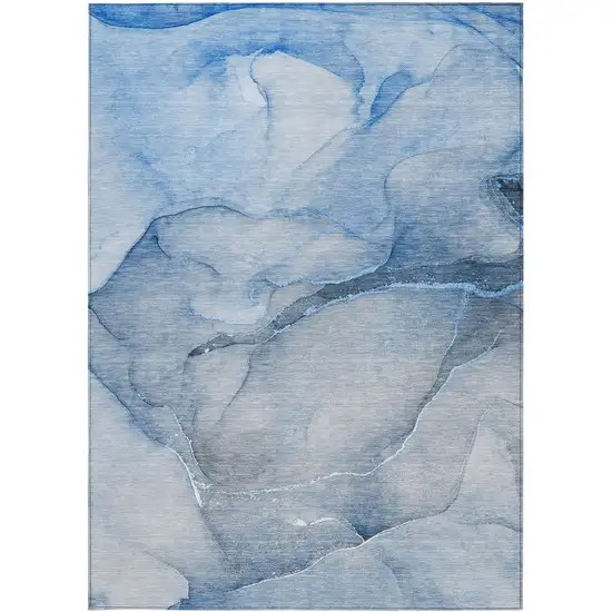 Blue Abstract Washable Non Skid Indoor Outdoor Area Rug Photo 5