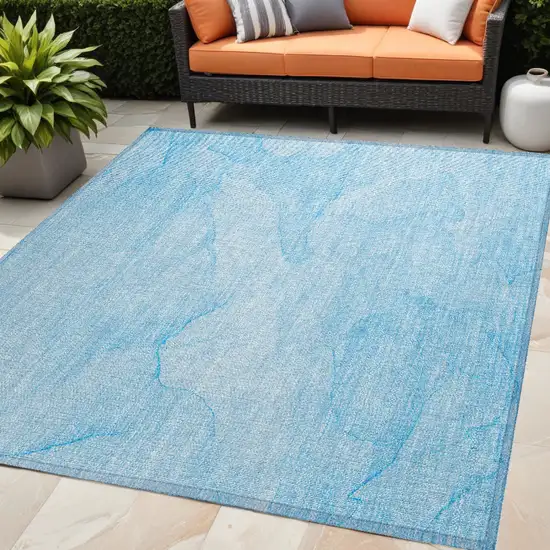 Blue Abstract Washable Non Skid Indoor Outdoor Area Rug Photo 1