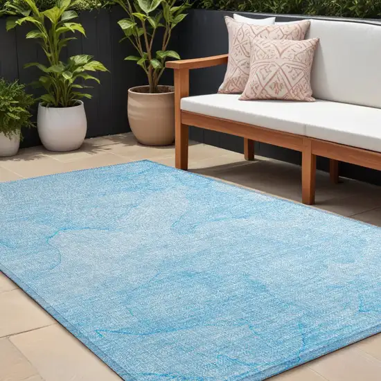 Blue Abstract Washable Non Skid Indoor Outdoor Area Rug Photo 1