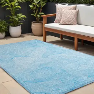 Photo of Blue Abstract Washable Non Skid Indoor Outdoor Area Rug