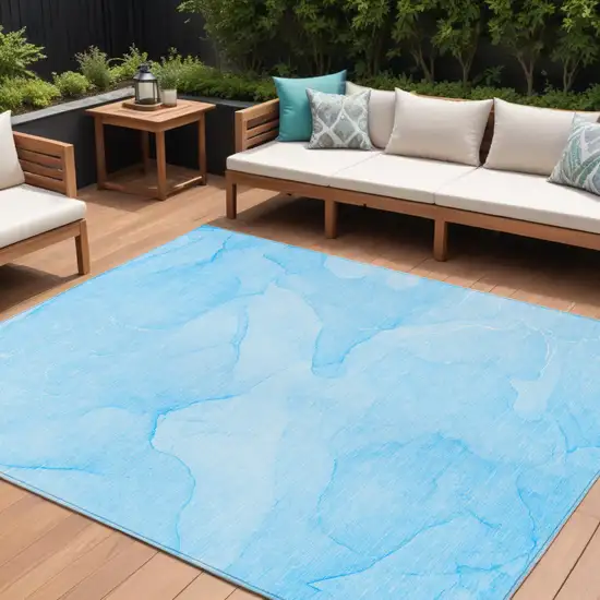 Blue Abstract Washable Non Skid Indoor Outdoor Area Rug Photo 1