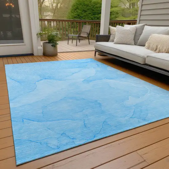 Blue Abstract Washable Non Skid Indoor Outdoor Area Rug Photo 9