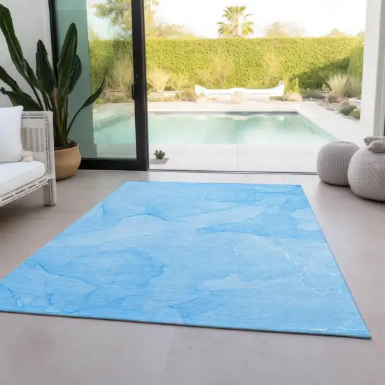 Blue Abstract Washable Non Skid Indoor Outdoor Area Rug Photo 8