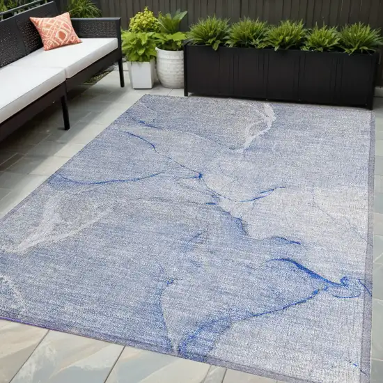 Blue Abstract Washable Non Skid Indoor Outdoor Area Rug Photo 1