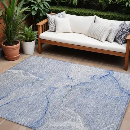 Blue Abstract Washable Non Skid Indoor Outdoor Area Rug Photo 1