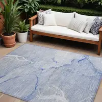 Photo of Blue Abstract Washable Non Skid Indoor Outdoor Area Rug