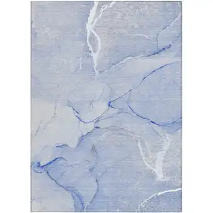 Photo of Blue Abstract Washable Non Skid Indoor Outdoor Area Rug