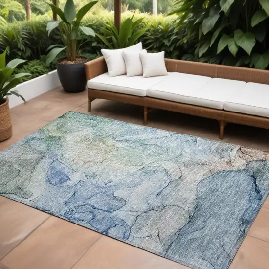 Blue Abstract Washable Non Skid Indoor Outdoor Area Rug Photo 1