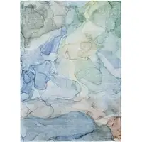 Photo of Blue Abstract Washable Non Skid Indoor Outdoor Area Rug