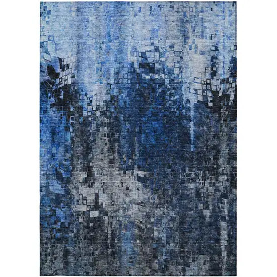 Blue Abstract Washable Non Skid Indoor Outdoor Area Rug Photo 6