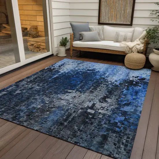 Blue Abstract Washable Non Skid Indoor Outdoor Area Rug Photo 7