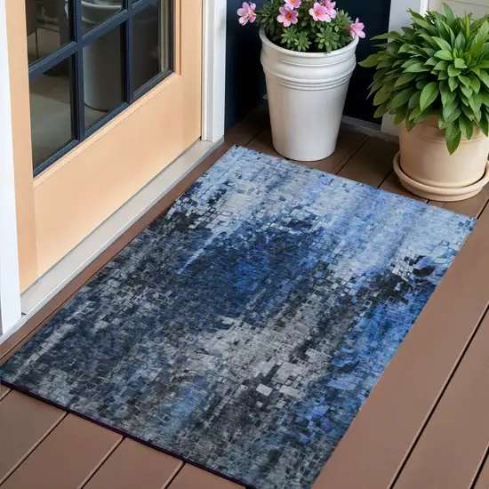 Blue Abstract Washable Non Skid Indoor Outdoor Area Rug Photo 1