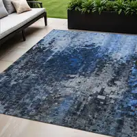 Photo of Blue Abstract Washable Non Skid Indoor Outdoor Area Rug