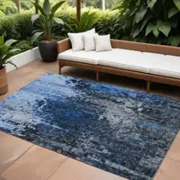 Photo of Blue Abstract Washable Non Skid Indoor Outdoor Area Rug