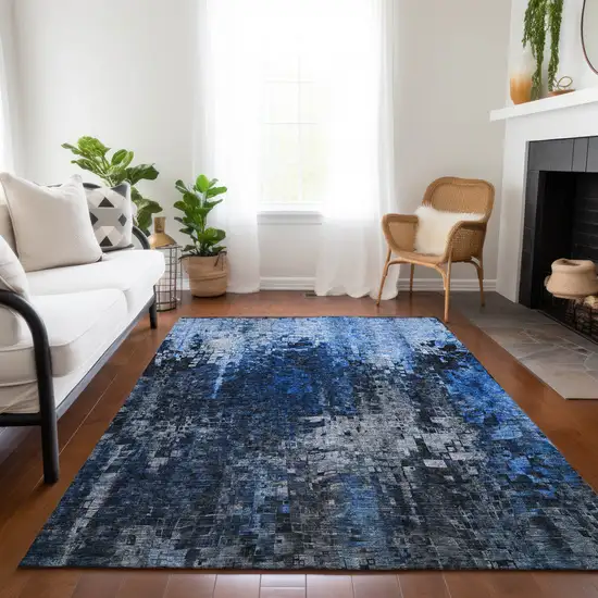 Blue Abstract Washable Non Skid Indoor Outdoor Area Rug Photo 9