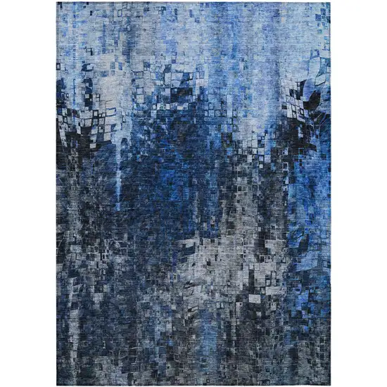 Blue Abstract Washable Non Skid Indoor Outdoor Area Rug Photo 2