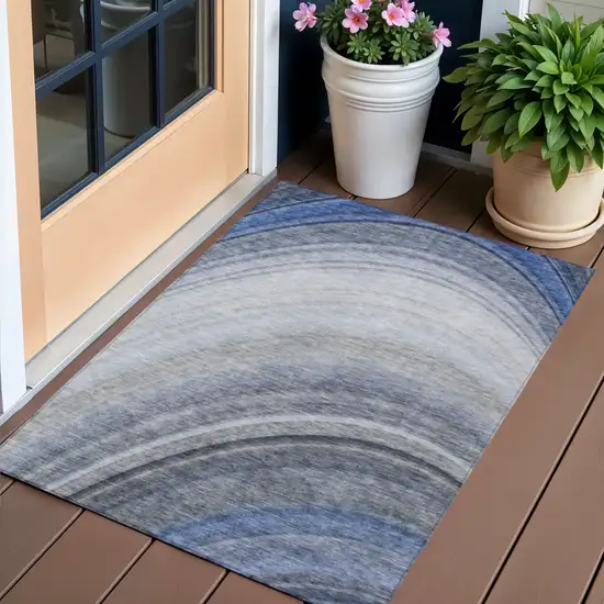 Blue Abstract Washable Non Skid Indoor Outdoor Area Rug Photo 1