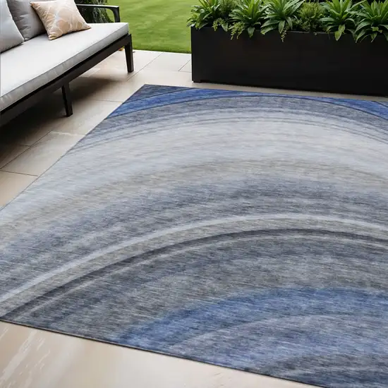 Blue Abstract Washable Non Skid Indoor Outdoor Area Rug Photo 1