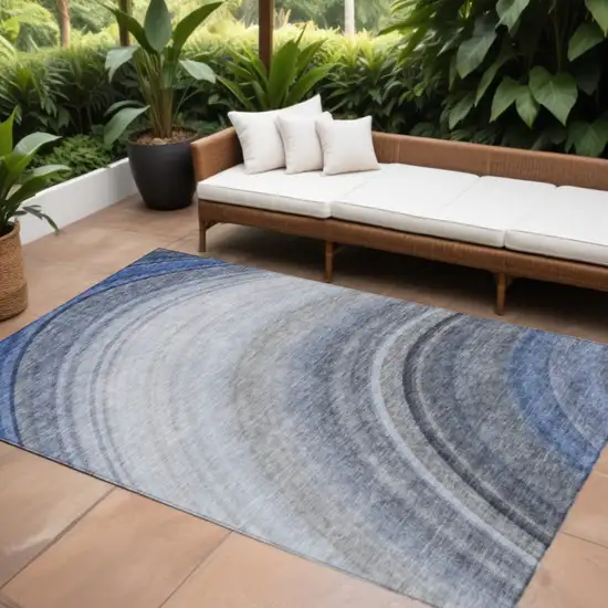 Blue Abstract Washable Non Skid Indoor Outdoor Area Rug Photo 1