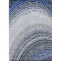 Photo of Blue Abstract Washable Non Skid Indoor Outdoor Area Rug