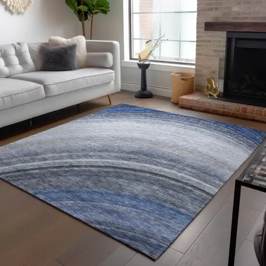 Blue Abstract Washable Non Skid Indoor Outdoor Area Rug Photo 6