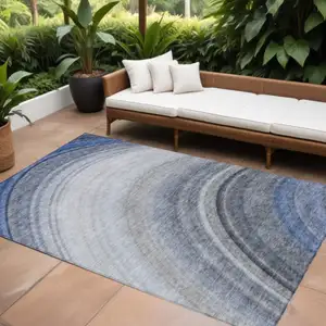 Photo of Blue Abstract Washable Non Skid Indoor Outdoor Area Rug