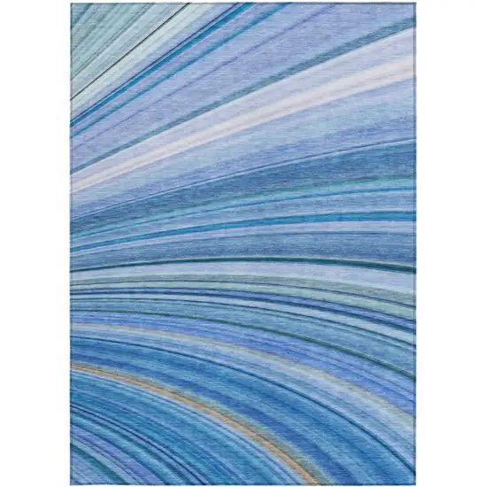 Blue Abstract Washable Non Skid Indoor Outdoor Area Rug Photo 5