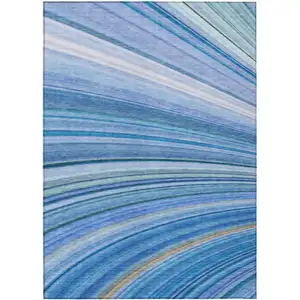 Photo of Blue Abstract Washable Non Skid Indoor Outdoor Area Rug