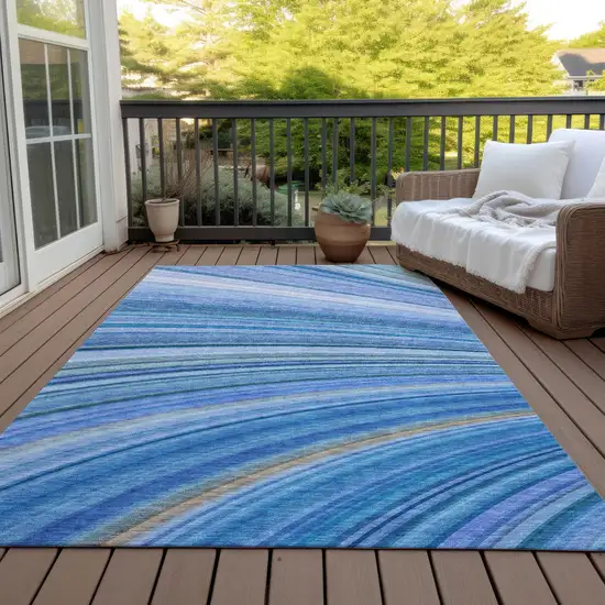 Denim Blue And Sky Blue Abstract Washable Indoor Outdoor Area Rug Photo 7