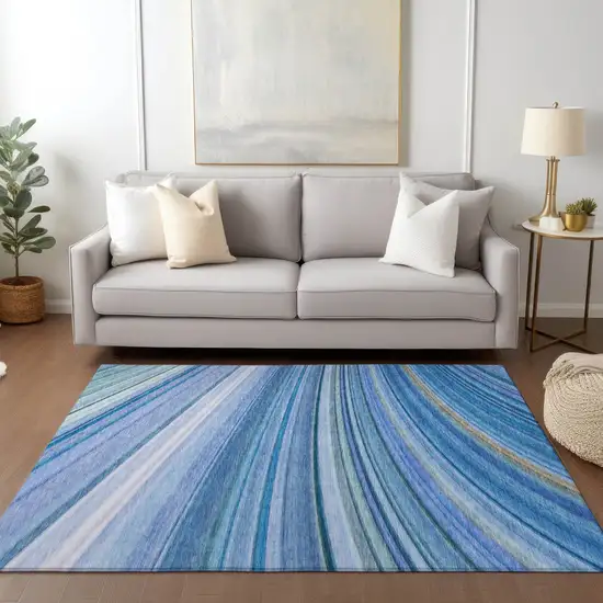 Blue Abstract Washable Non Skid Indoor Outdoor Area Rug Photo 6