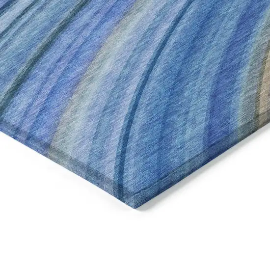 Denim Blue And Sky Blue Abstract Washable Indoor Outdoor Area Rug Photo 5