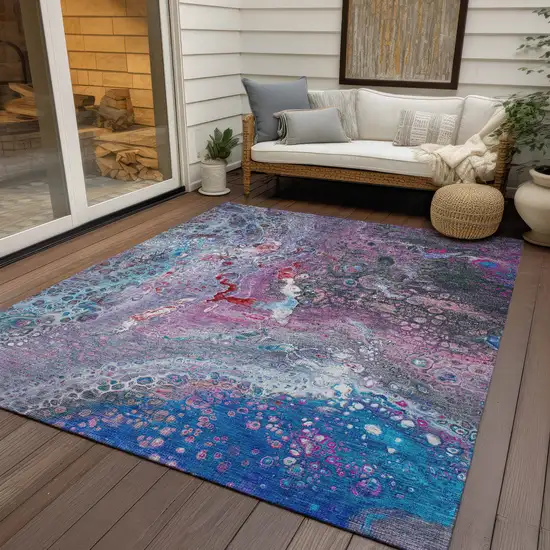 Blue Abstract Washable Non Skid Indoor Outdoor Area Rug Photo 8